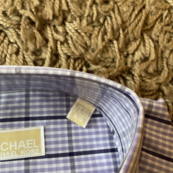 Michael Kors Men's Lt Purple/White Checkered Shirt. New Sz 18 1/2 (34/35) - Picture 4 of 4